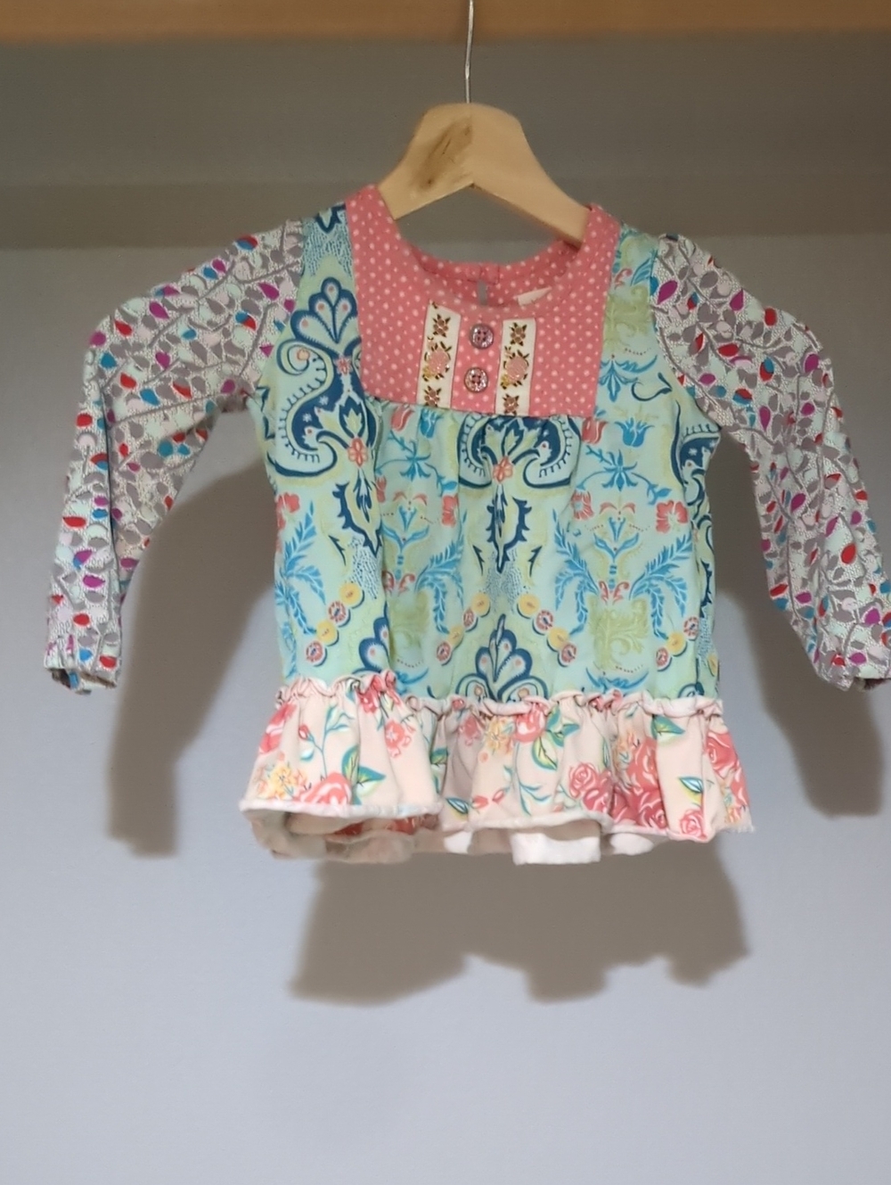 Matilda Jane Multi-Print Long Sleeve Top - Aqua, Pink & Coral 18-24 Mo